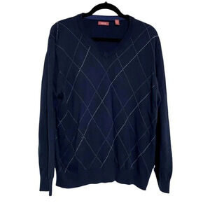 Izod L blue argyle V-neck cotton‎ sweater
